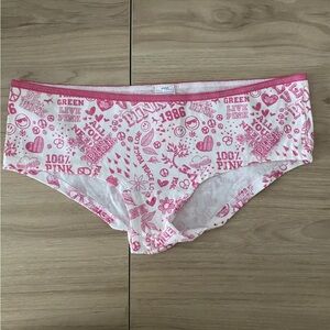 NWT Victoria Secret PINK - White Pink Peace Love Graphic Low Rise Hipster - XS